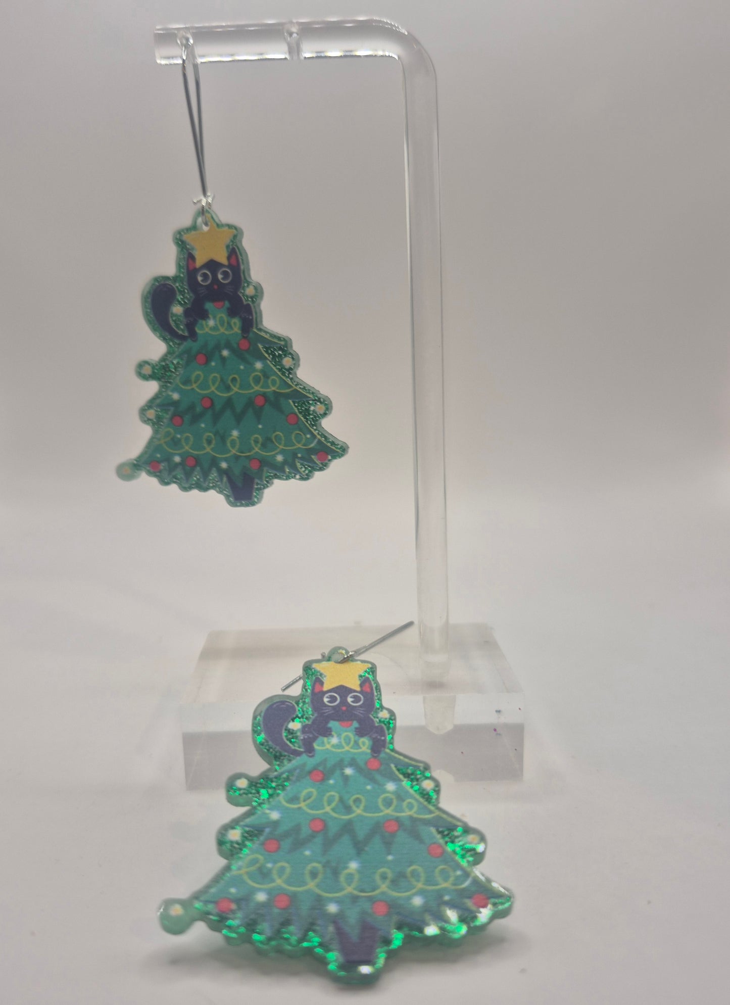Cat Christmas Tree Earrings
