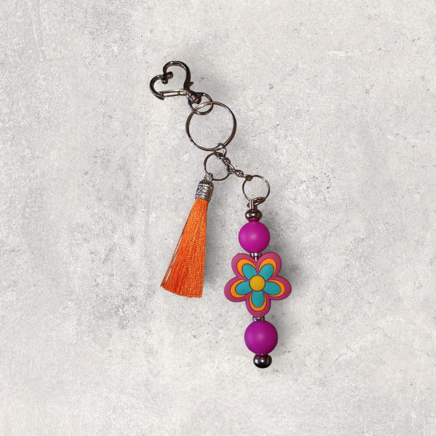 Flower Beaded Keychain (Fuschia)