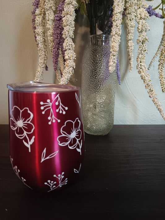 Pink Flowers Wine Tumbler