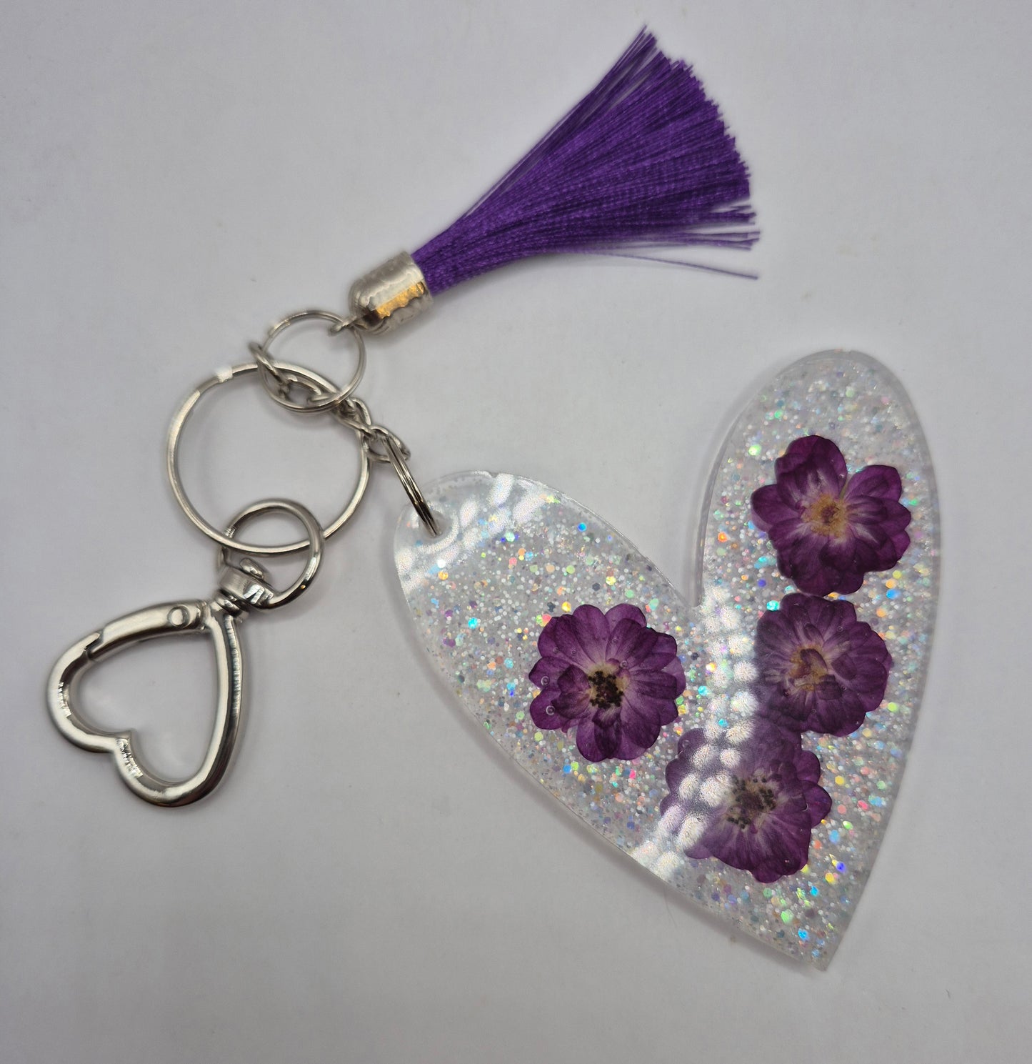 Purple Floral Heart Keychain