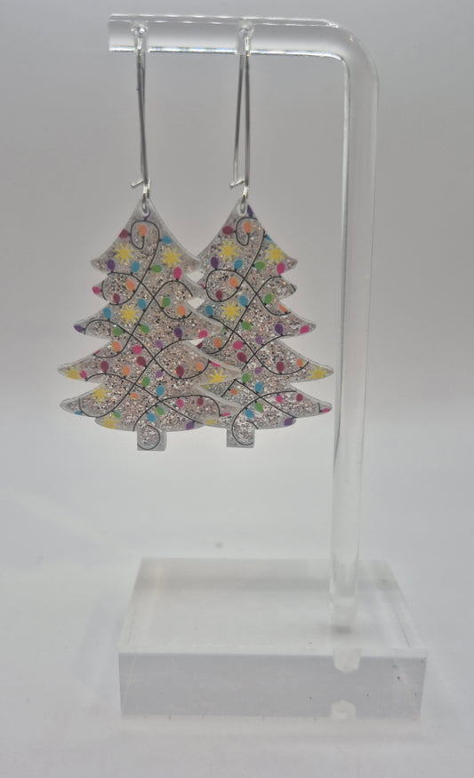 Silver Christmas Tree Earrings